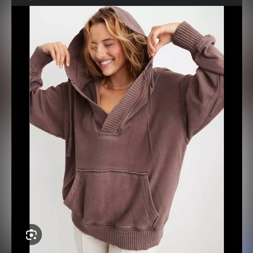 Aerie Henly Hoodie Cozy Brown Hooded Sweatshirt